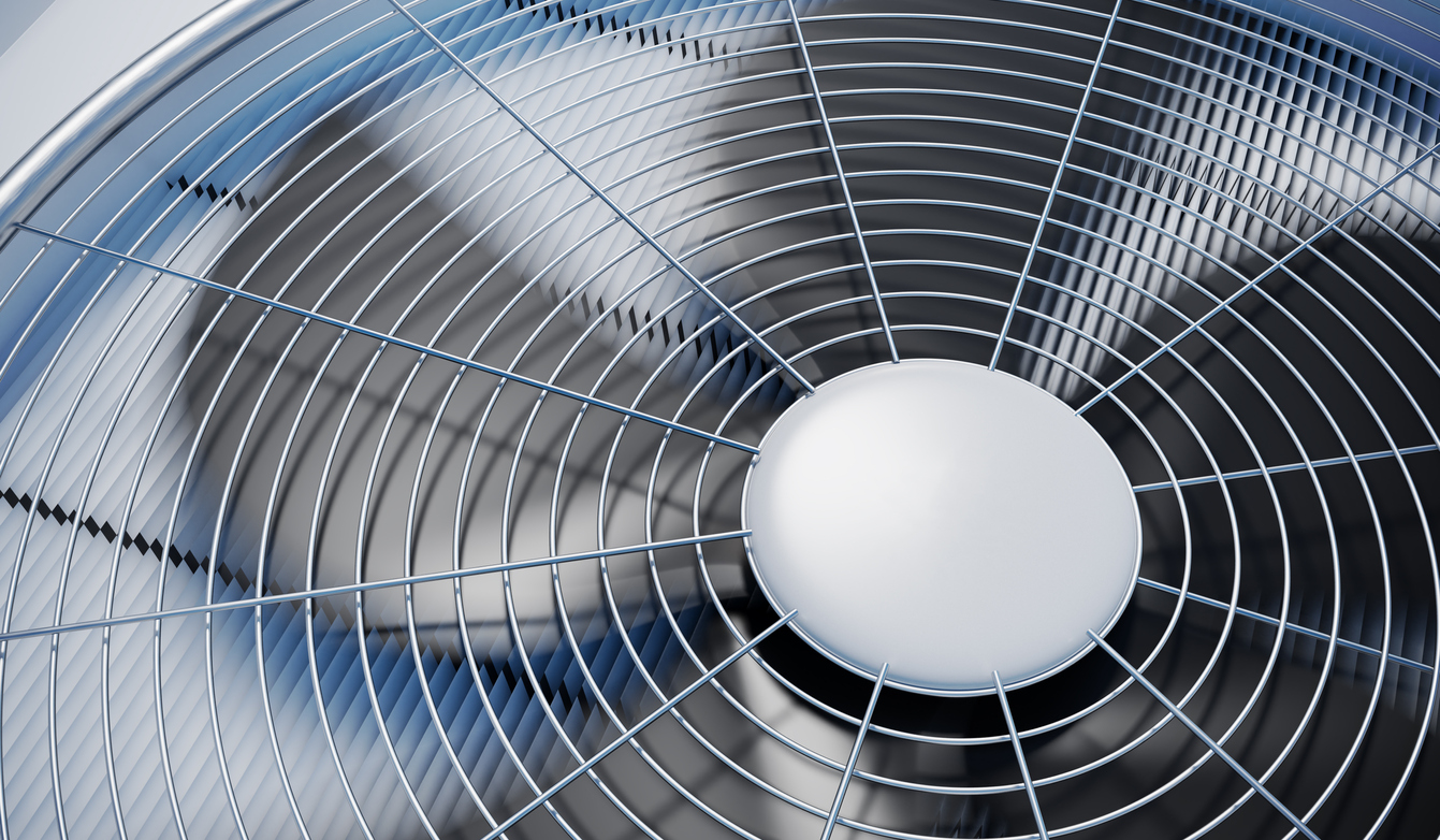 up close shot of the fan on an HVAC unit